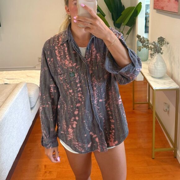 Acid Wash Oversized Button Up Flannel - Picture 1 of 3